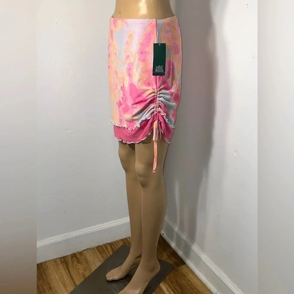 Wild Fable,M,pink /orange tie-dye,cinched side drawstring HiLo‎ scalloped hem